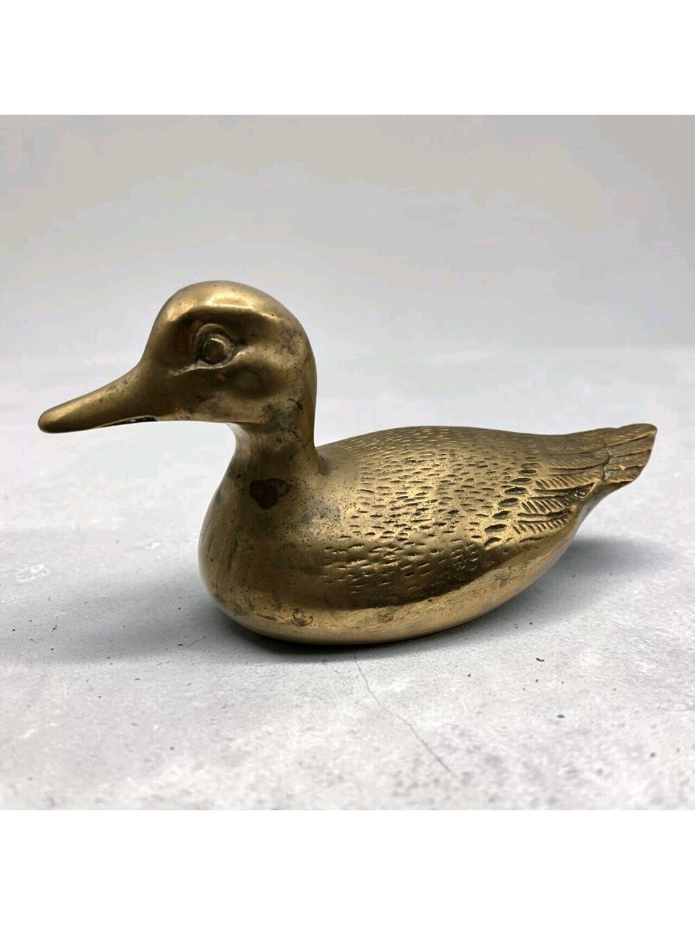 Brass Mallard Waterfowl Duck Figurine Vintage Solid Brass, MCM Home Decor 10"